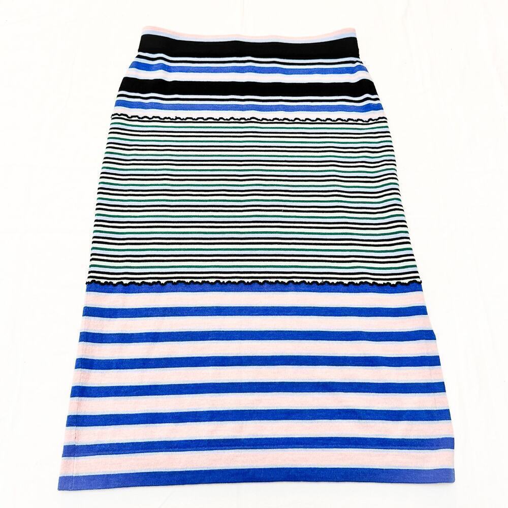 Marni x Uniqlo Blue Striped Patterned Pencil Midi Skirt Side Slit Size Medium